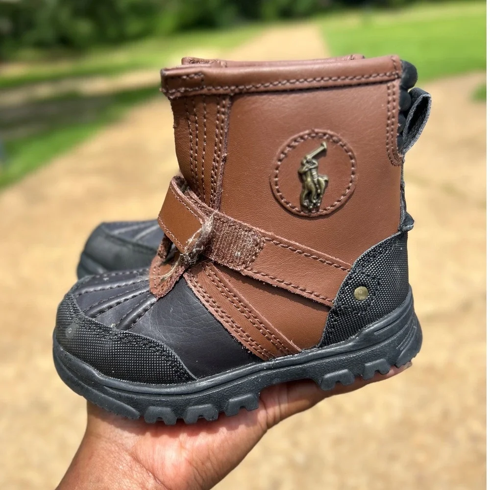 Polo Ralph Lauren Conquered Hi Tab Duck Boots Brown Waterproof Toddler 7